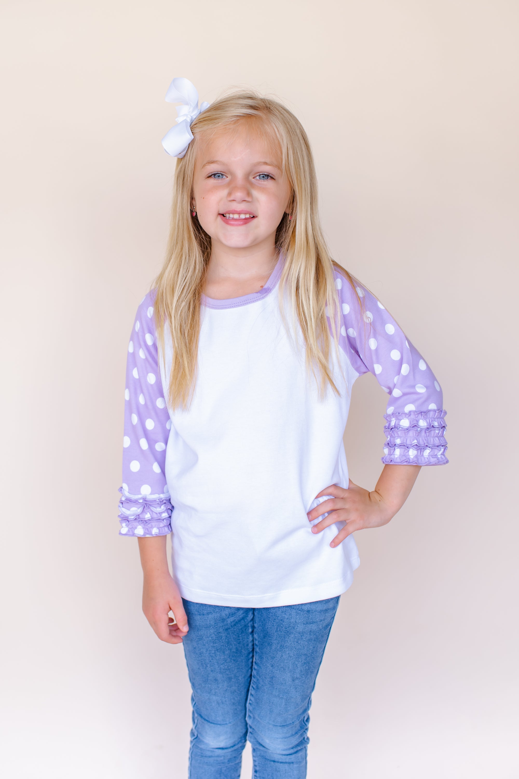 Girl's Polka Dot Triple Ruffle Raglan - ARB Blanks
