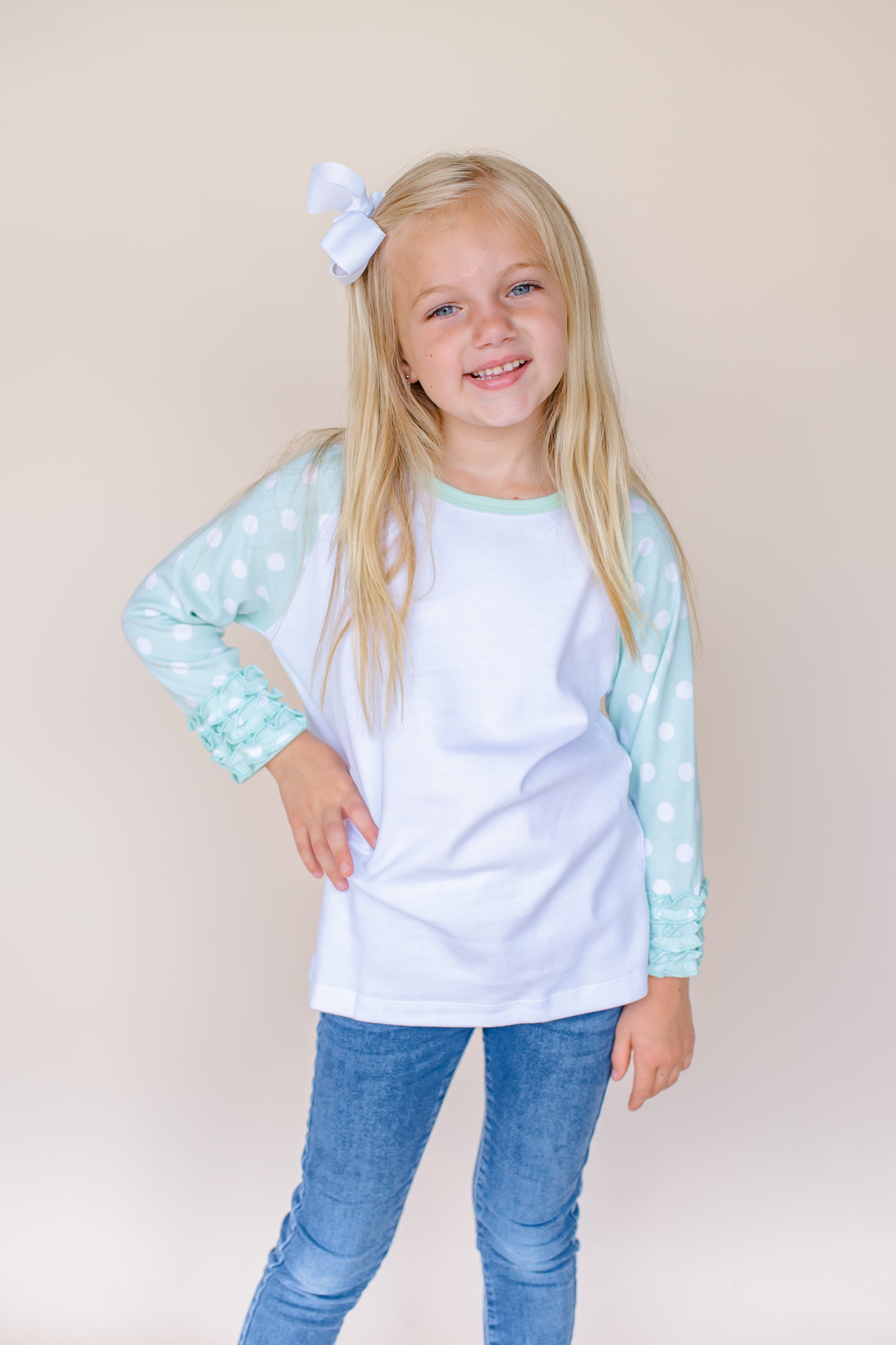 Girl's Polka Dot Triple Ruffle Raglan - ARB Blanks