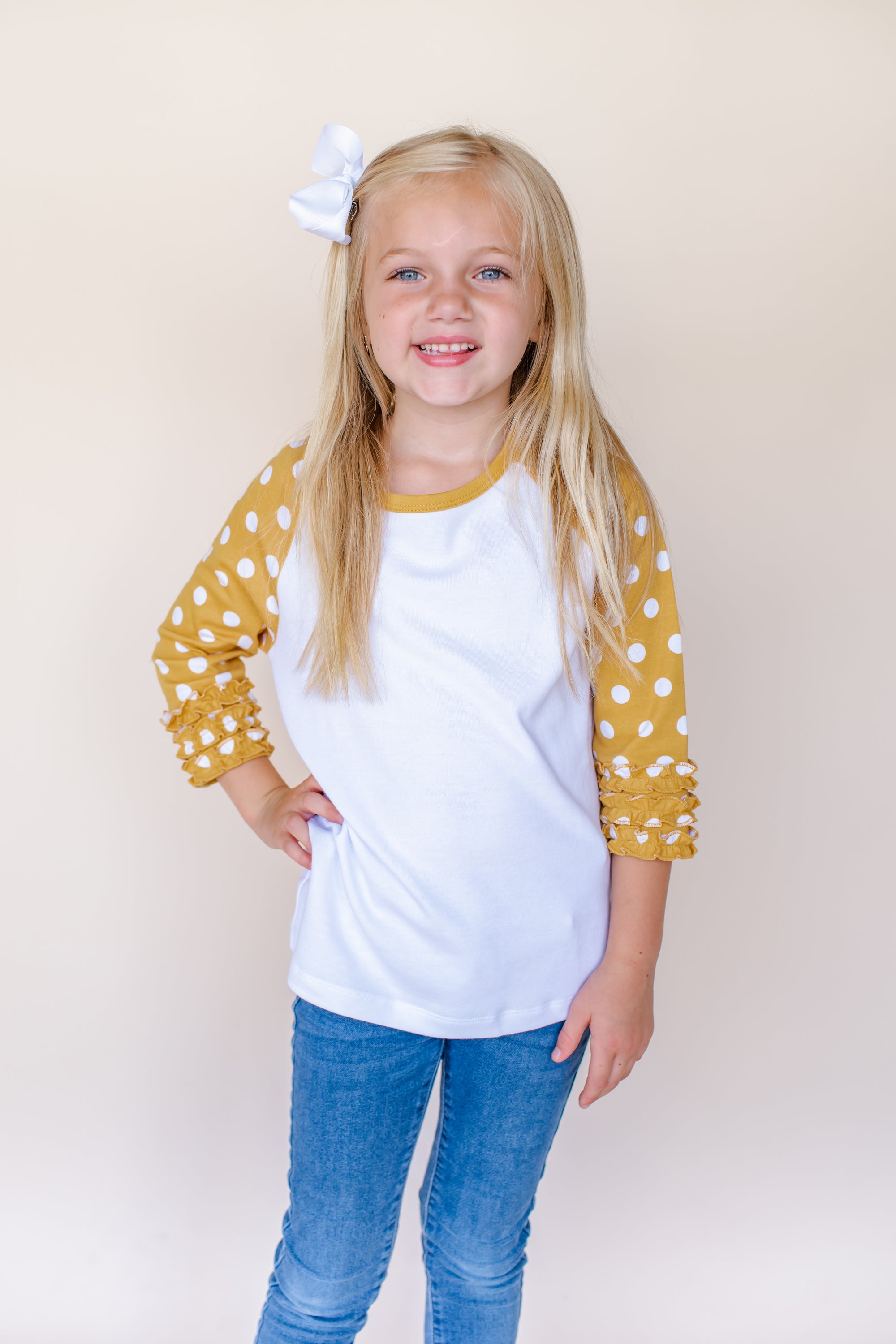 Girl's Polka Dot Triple Ruffle Raglan - ARB Blanks