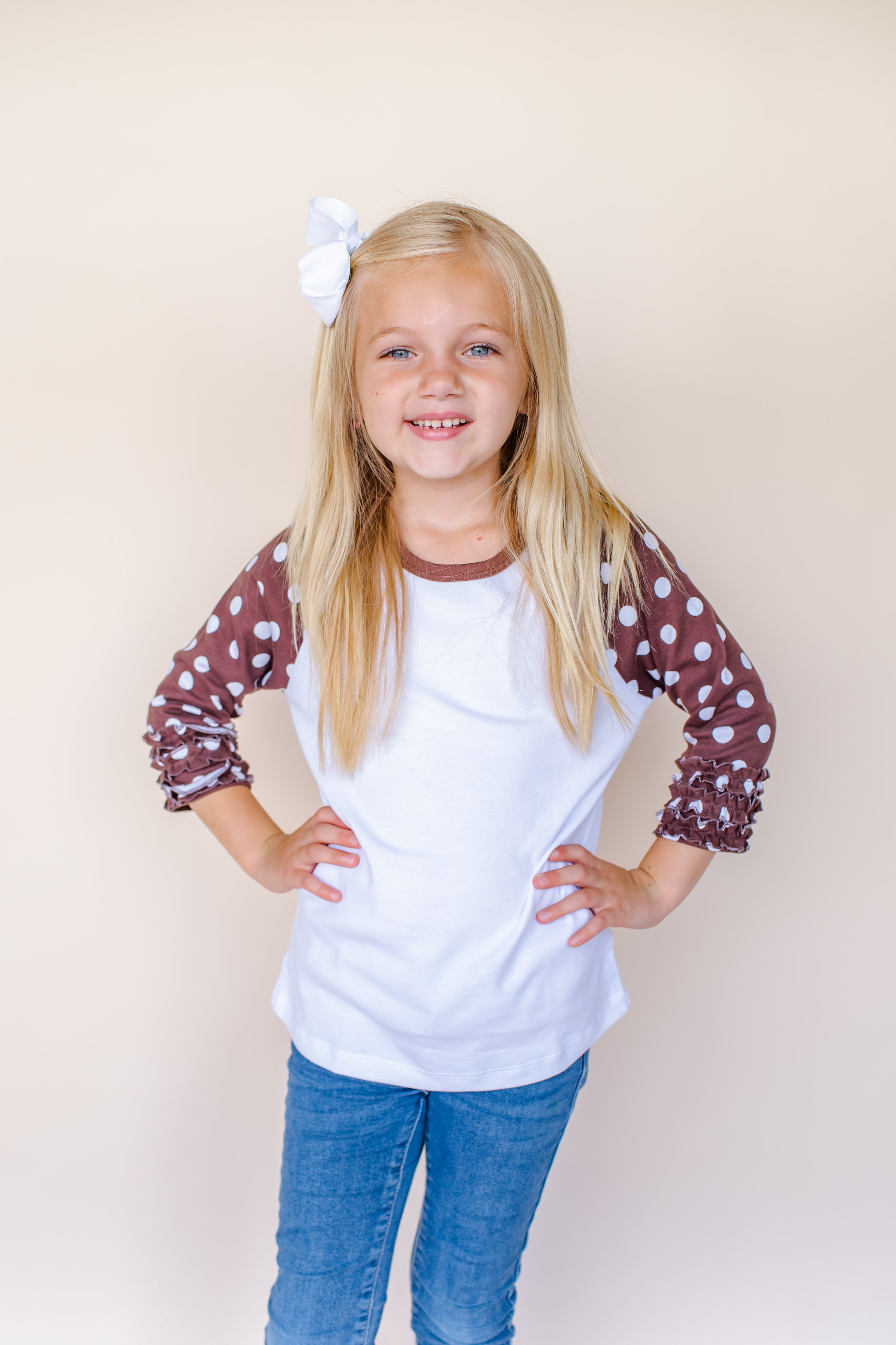 Girl's Polka Dot Triple Ruffle Raglan - ARB Blanks