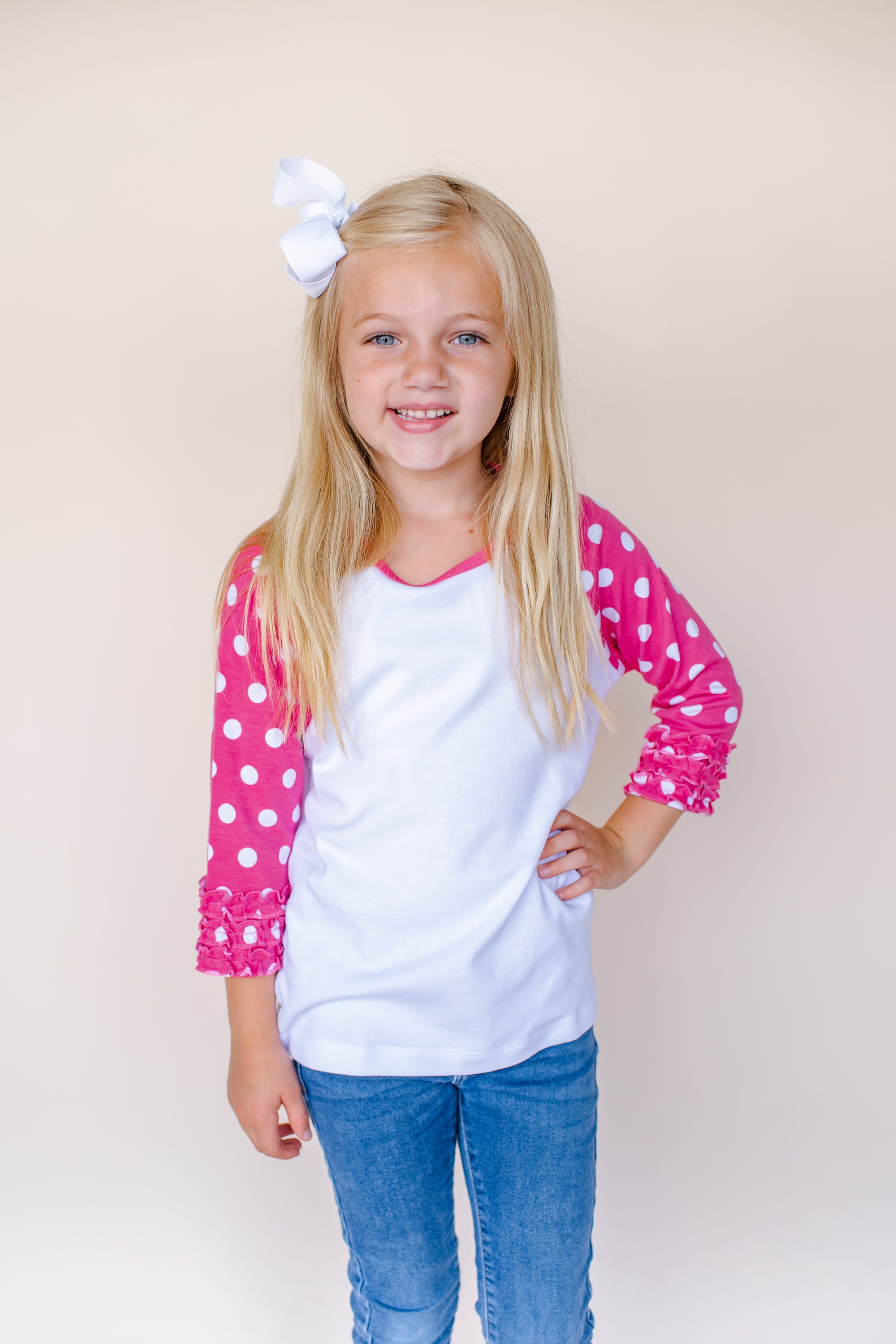 Girl's Polka Dot Triple Ruffle Raglan - ARB Blanks
