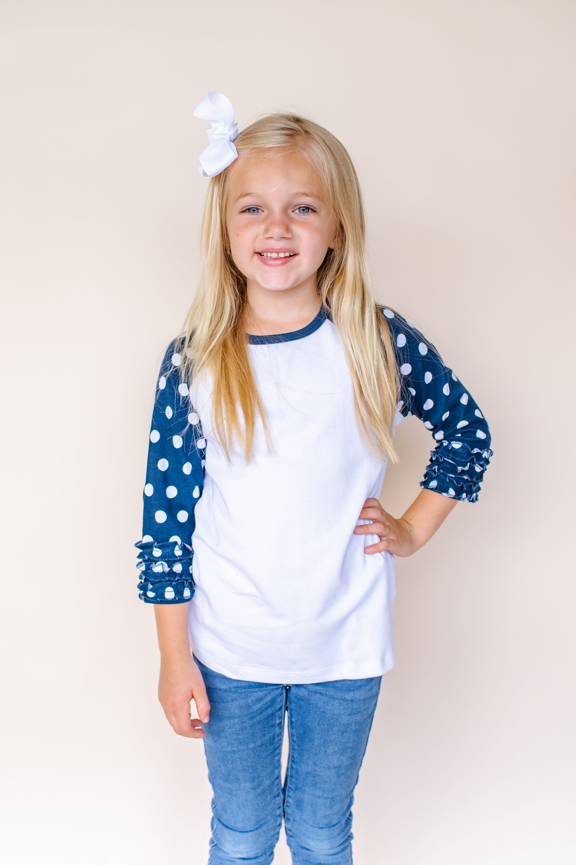 Girl's Polka Dot Triple Ruffle Raglan - ARB Blanks