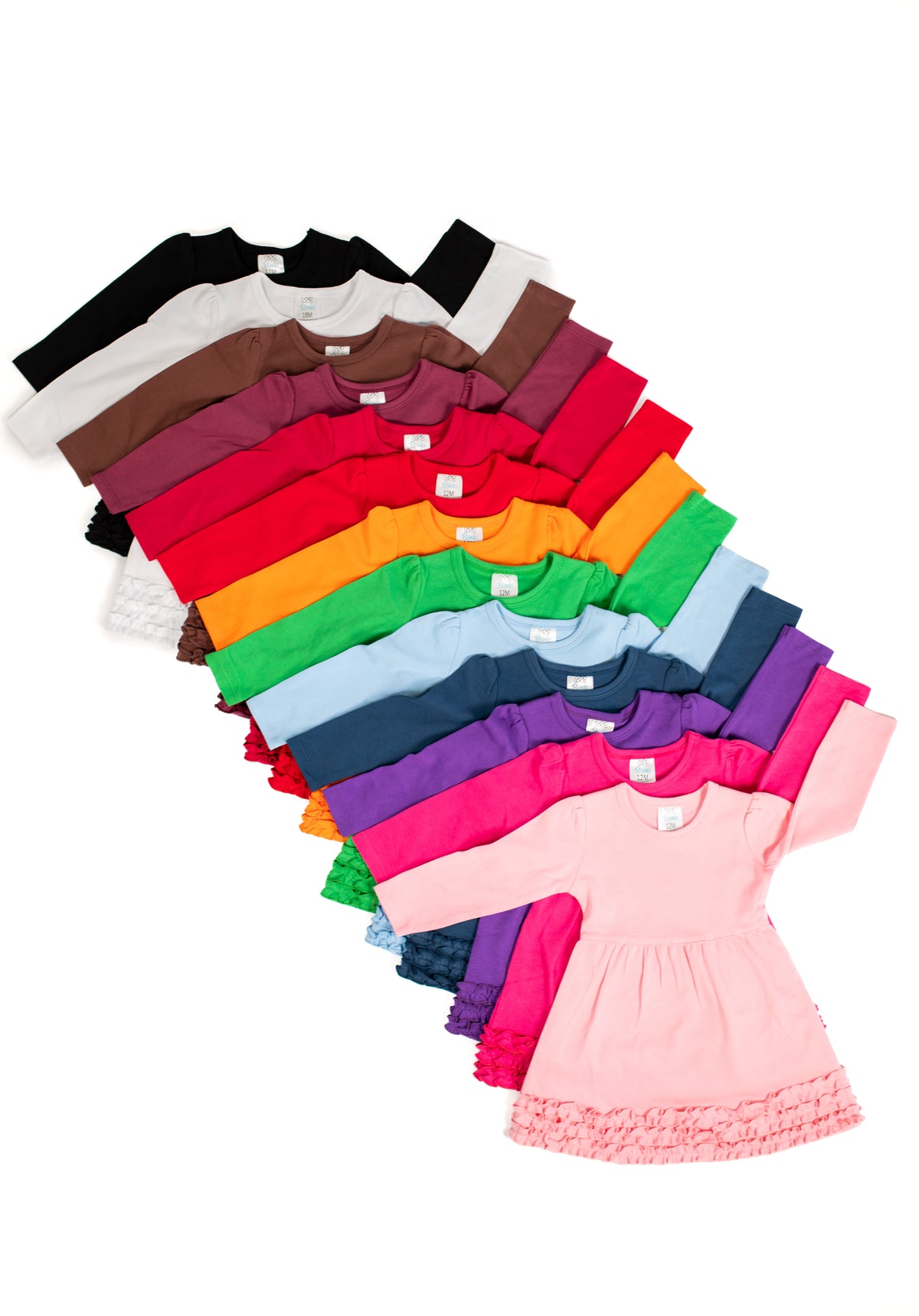 Girl's Long Sleeve Empire Waist Dress – Cotton Blank for Embroidery & Boutique | 14 Colors | Sizes 12M–12