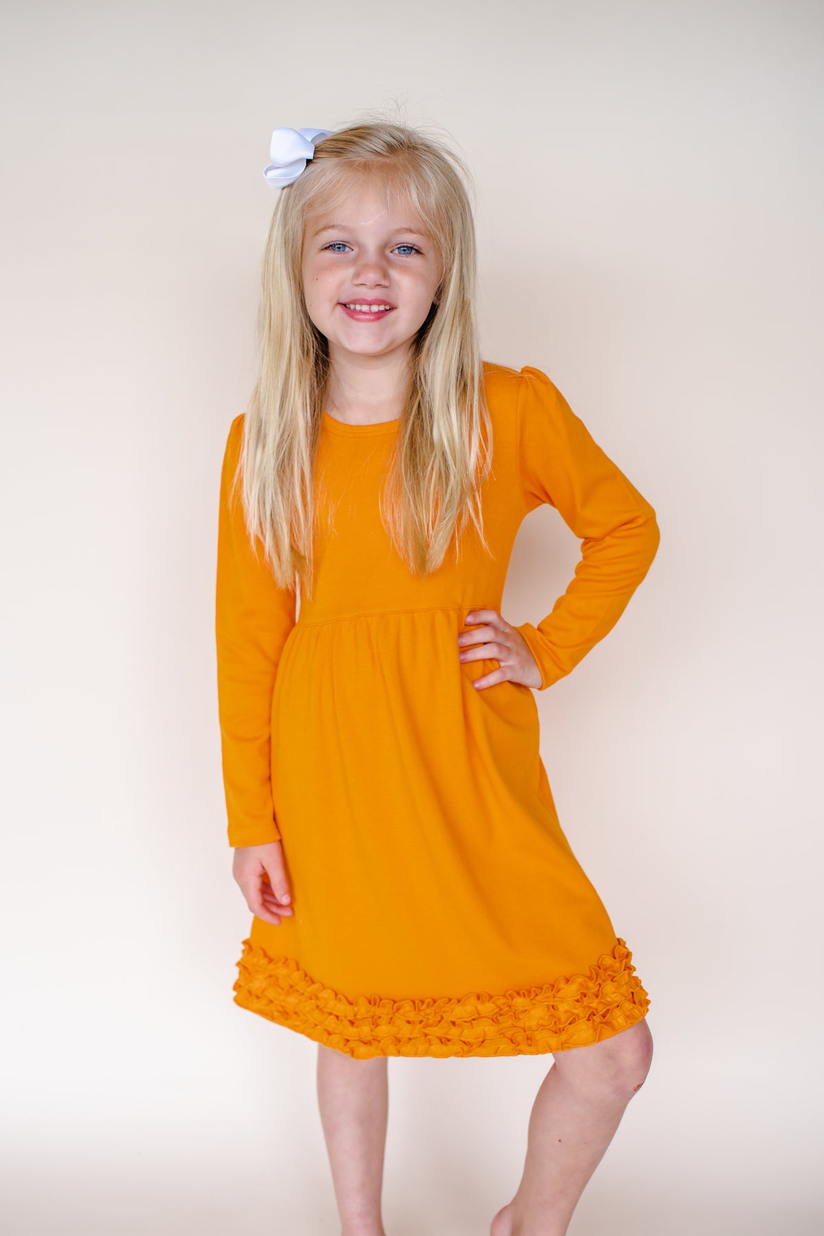 Girl's Long Sleeve Empire Waist Dress Cotton Blank for Embroidery & Boutique | 14 Colors | Sizes 12M12 | ARB Blanks Orange / 12M Girl's Long Sleeve Empire Waist Dress Cotton Blank for Embroidery & Boutique | 14 Colors | Sizes 12M12 | ARB Blanks Orange / 12M