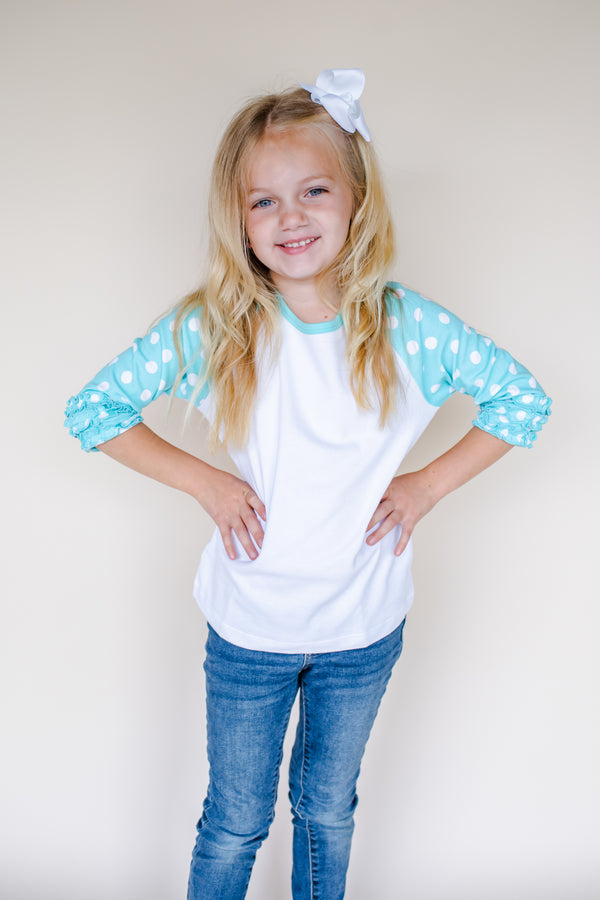 Girl's Polka Dot Triple Ruffle Raglan - ARB Blanks